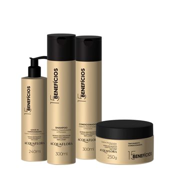 Kit Acquaflora 15 Beneficios Shampoo Condicionador Máscara  Leave-in e Óleo de Coco (5 produtos)