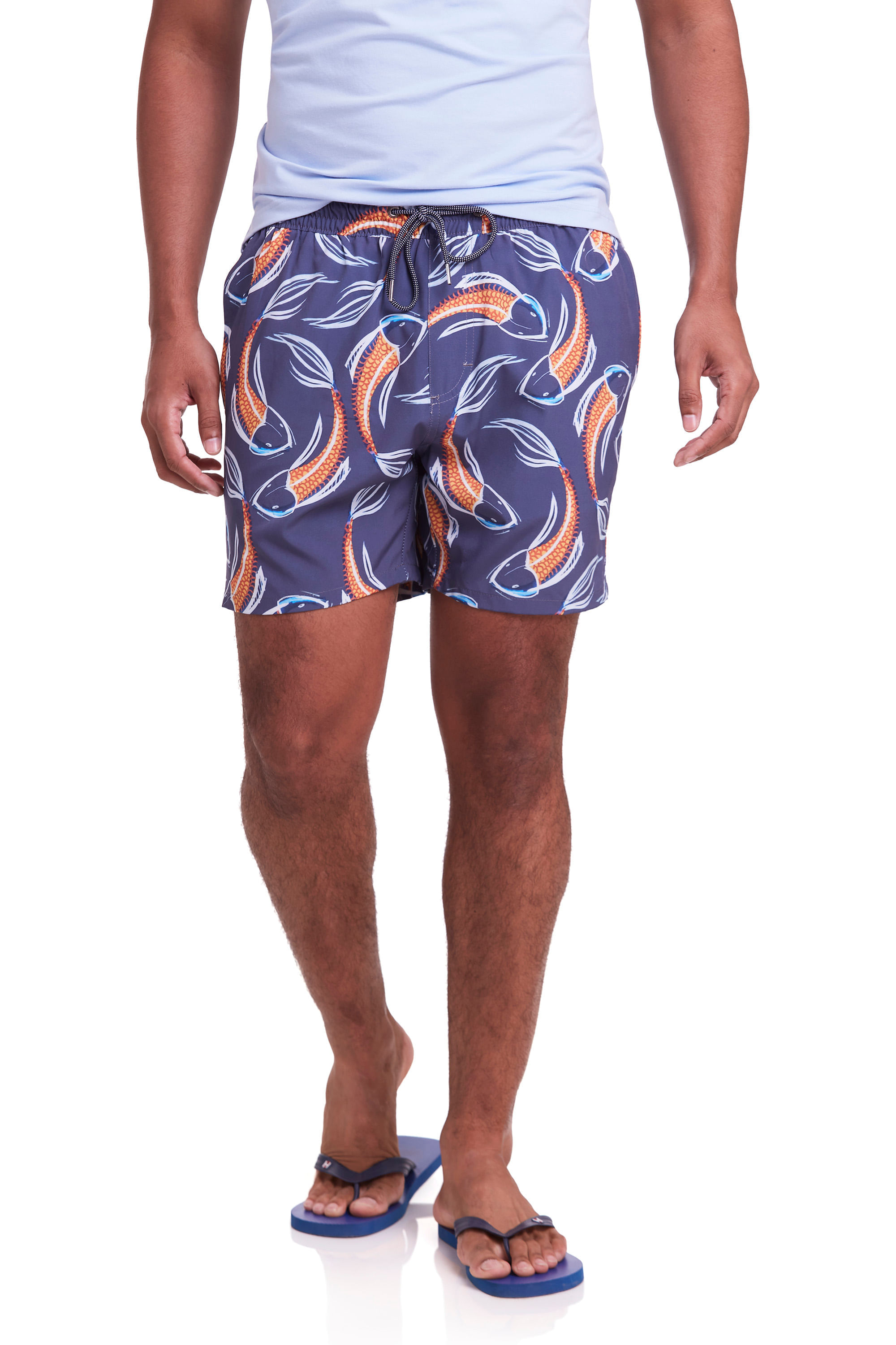 Shorts Praia Estampado - Azul Marinho