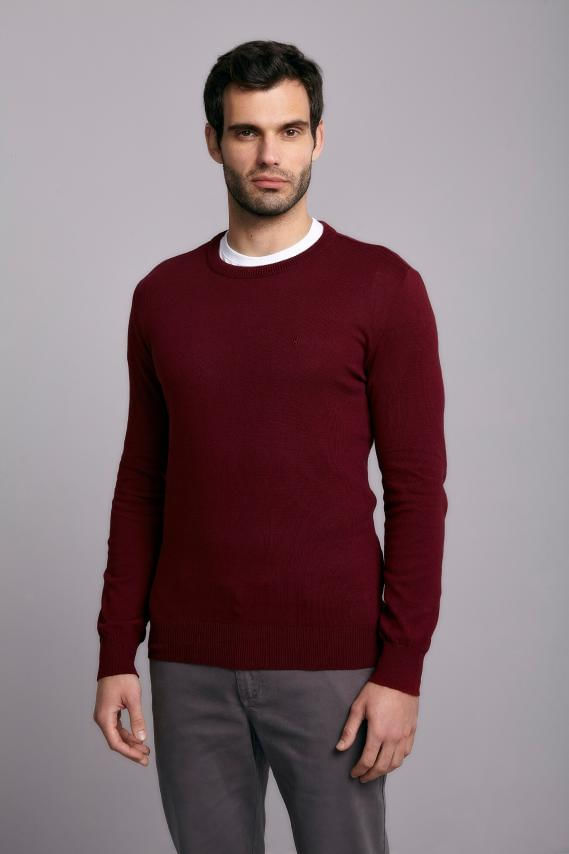 Tricot Básico Gola Careca - Vinho
