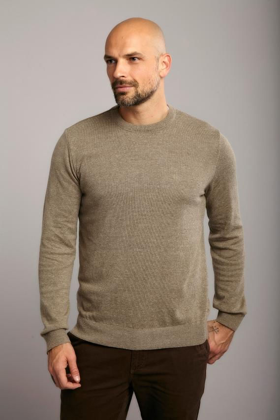 Tricot Gola Careca Básico Liso - Khaki