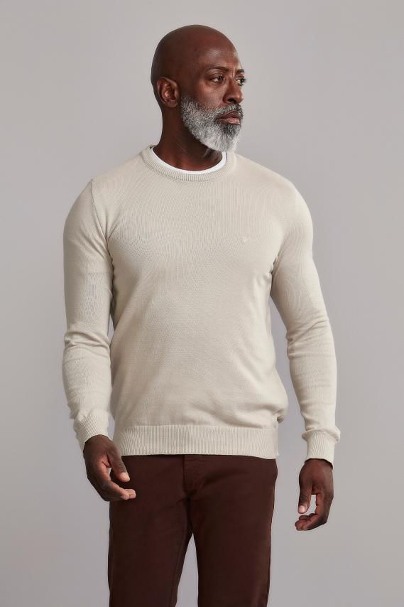 Tricot Básico Gola Careca - Bege Areia