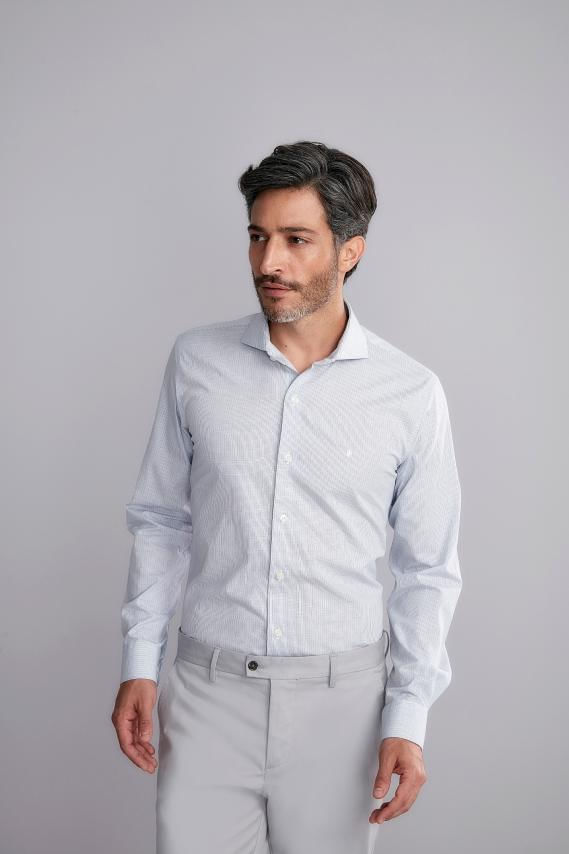 Camisa Manga Longa Fio Tinto Slim Fit - Azul Marinho