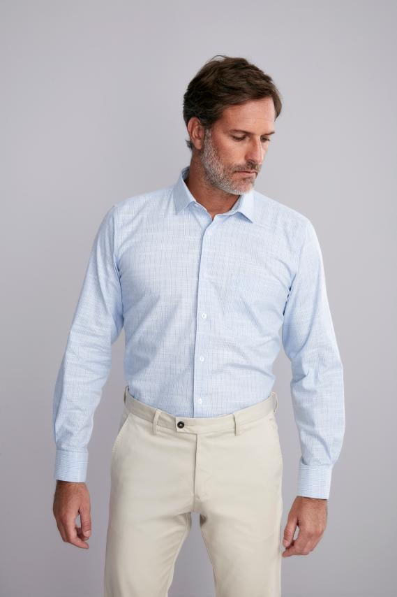 Camisa Manga Longa com Bolso Comfort Fio Tinto - Azul Claro