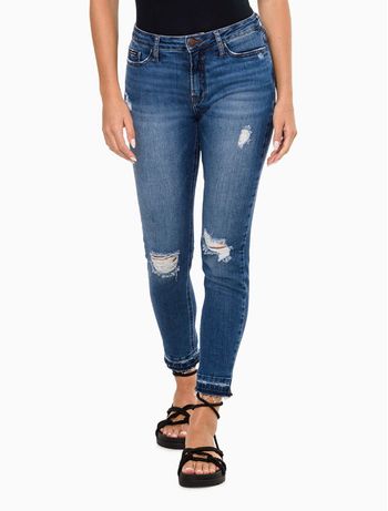 Calça Jeans Feminino Super Skinny Pequenos Puídos Calvin Klein Jeans - Marinho 34