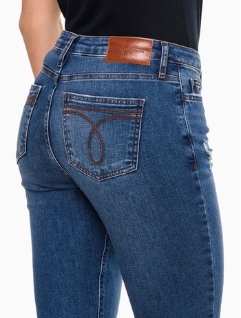 Calça Jeans Feminino Super Skinny Pequenos Puídos Calvin Klein Jeans - Marinho 34