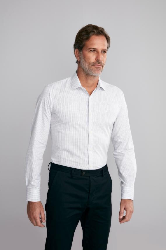 Camisa Manga Longa Fio Tinto Slim Fit - Azul Médio
