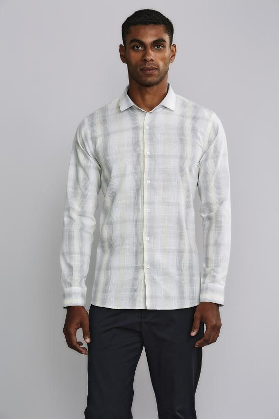 Camisa Manga Longa Fio Tinto Slim Fit - Amarelo