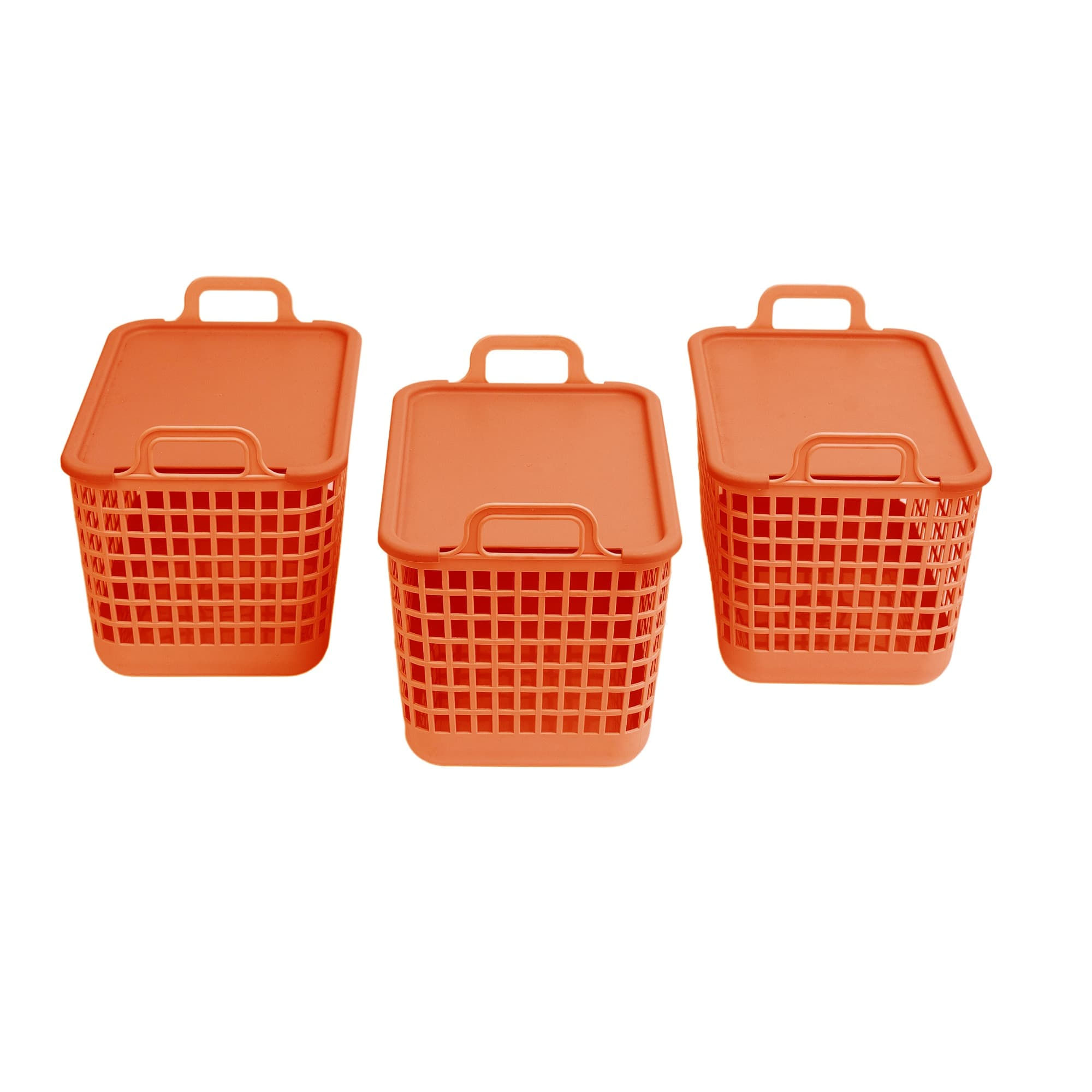 Kit 3 Cestos Telados com Tampa E Alças de Plástico de 15l Terracota - Oikos