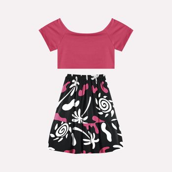 Conjunto Infantil Menina Estampa Tropical Nanai 4 / Vermelho