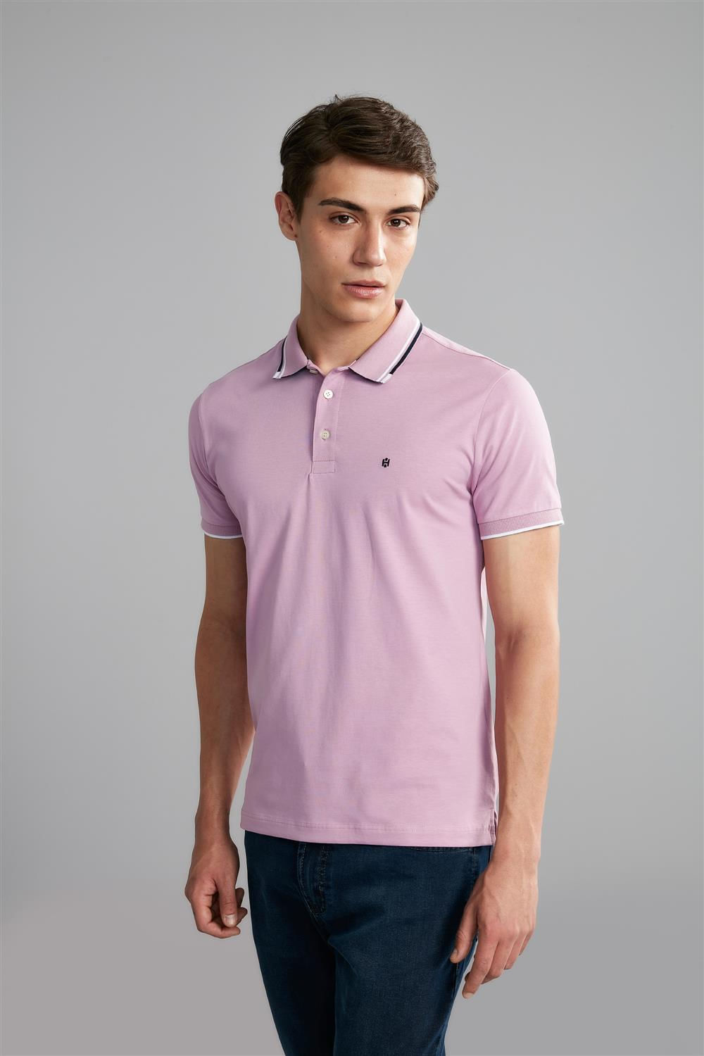 Polo Manga Curta Premium Malha Slim Fit - Rosa