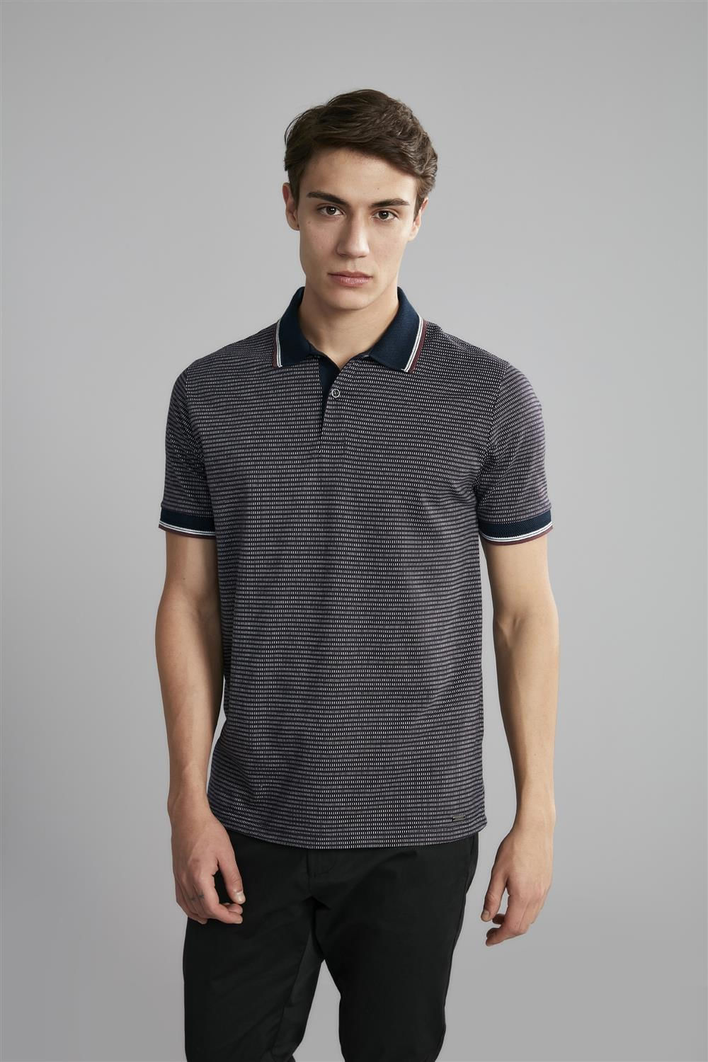 Polo Manga Curta Comfort Premium Jacquard - Azul Marinho / Vinho