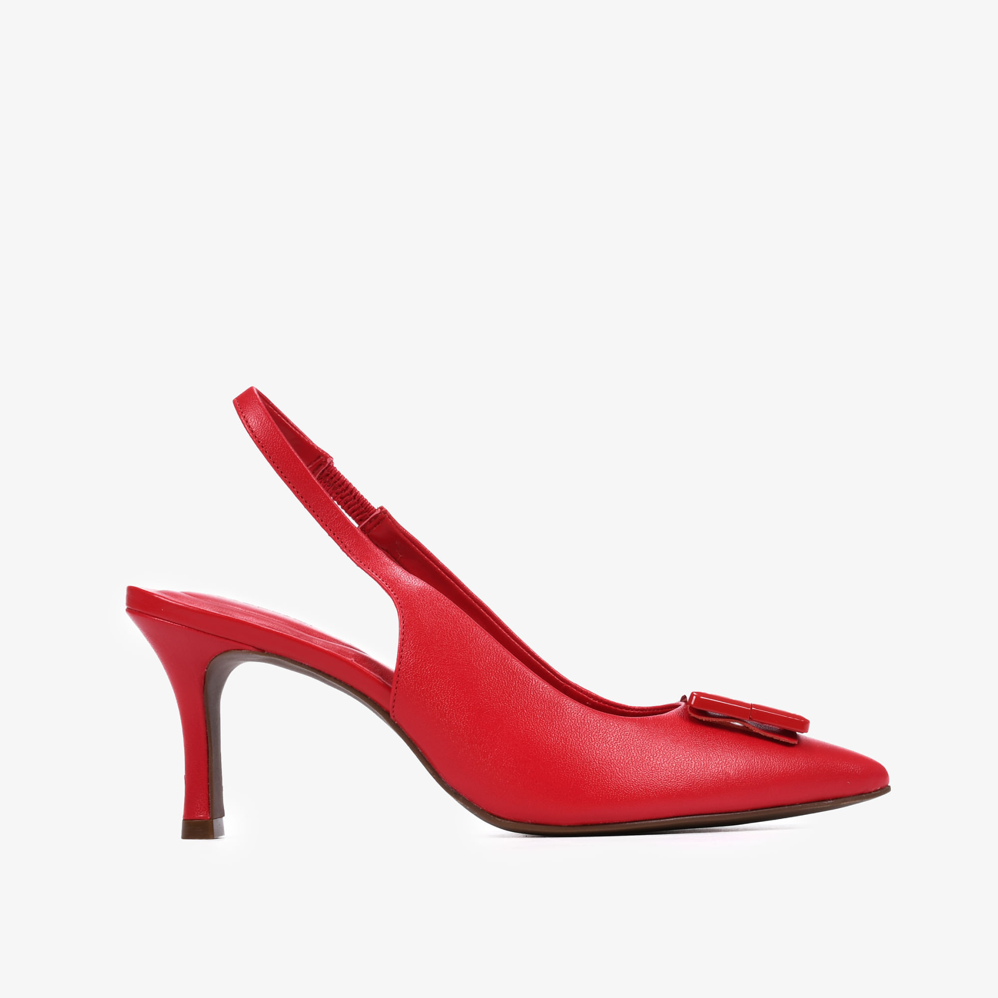 Slingback Vermelho Tira Salto Médio Couro