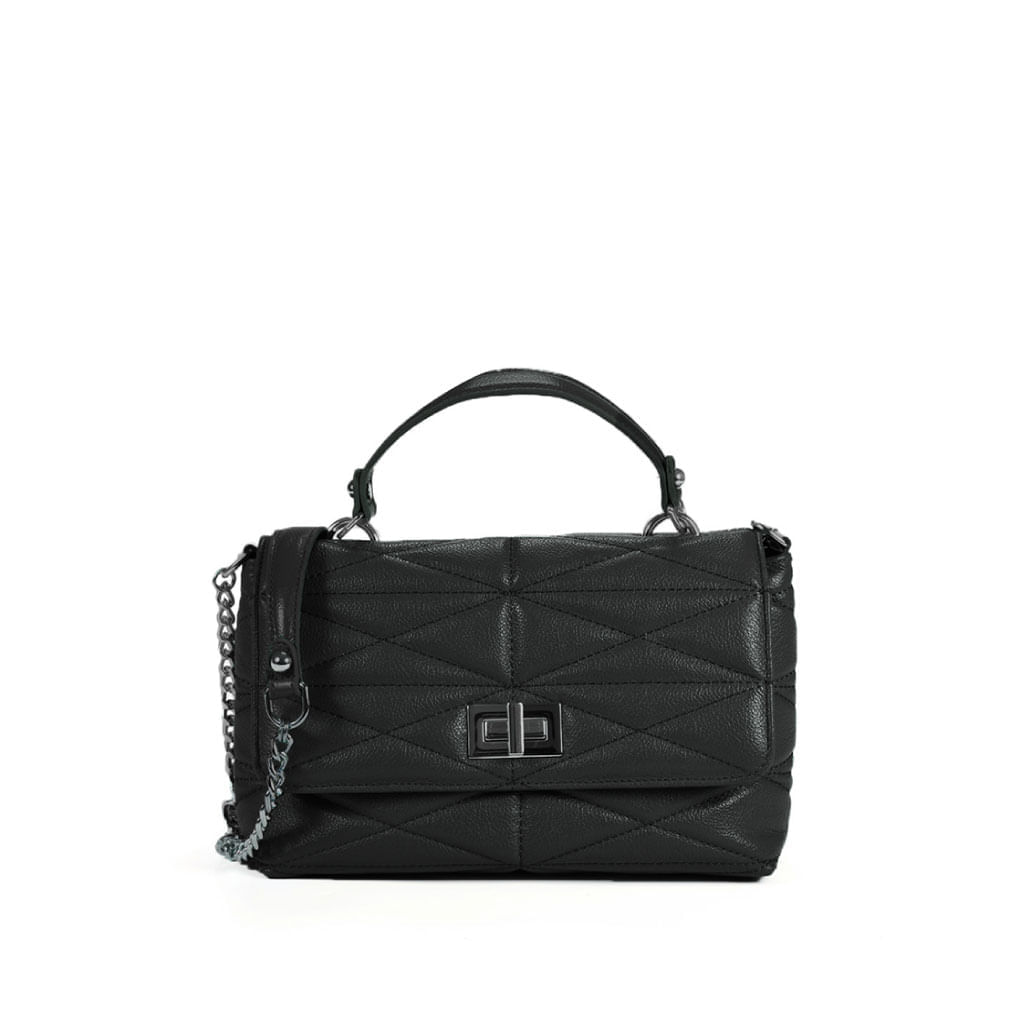 Bolsa De Ombro Preto Pespontos Couro