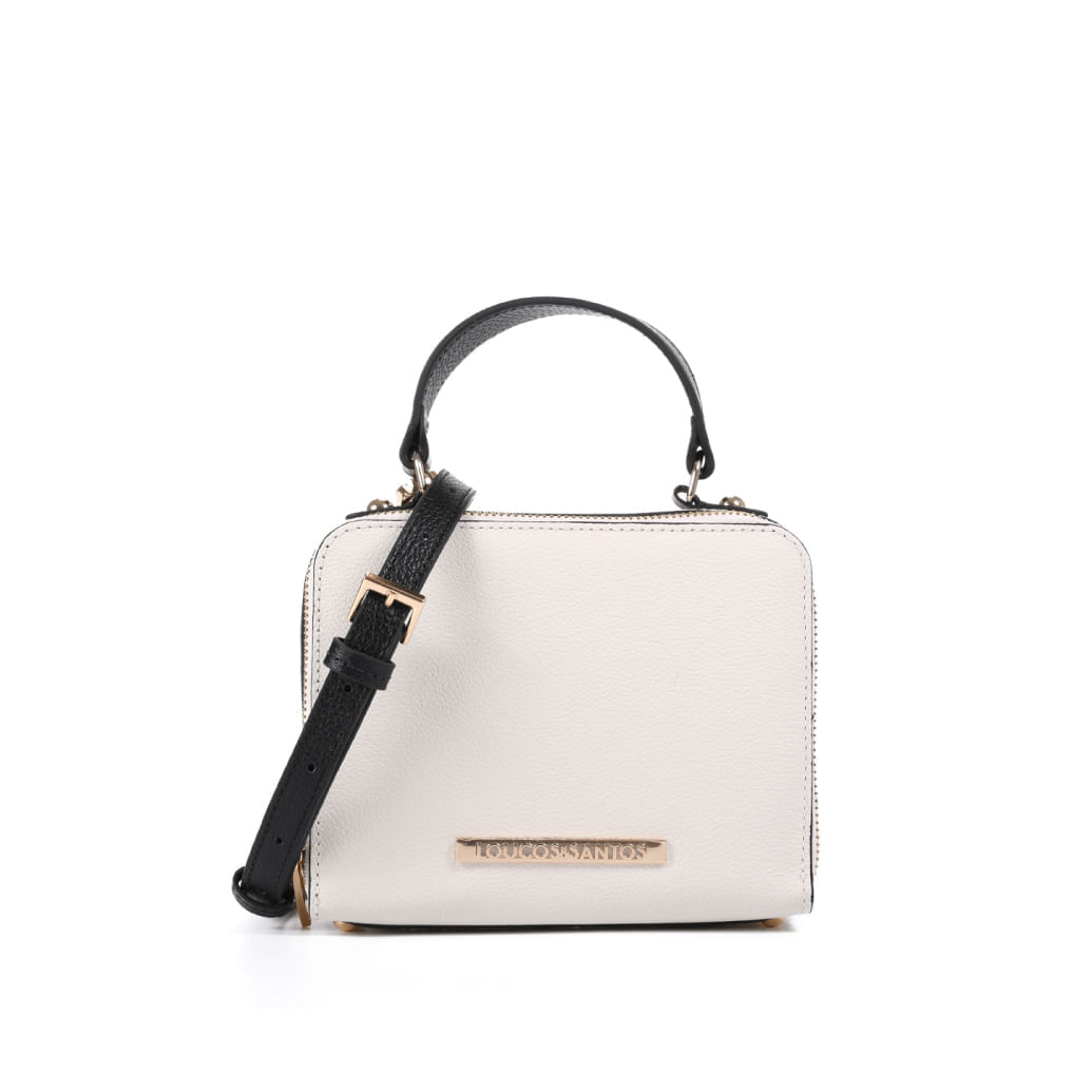Bolsa Transversal Off White Preto Couro