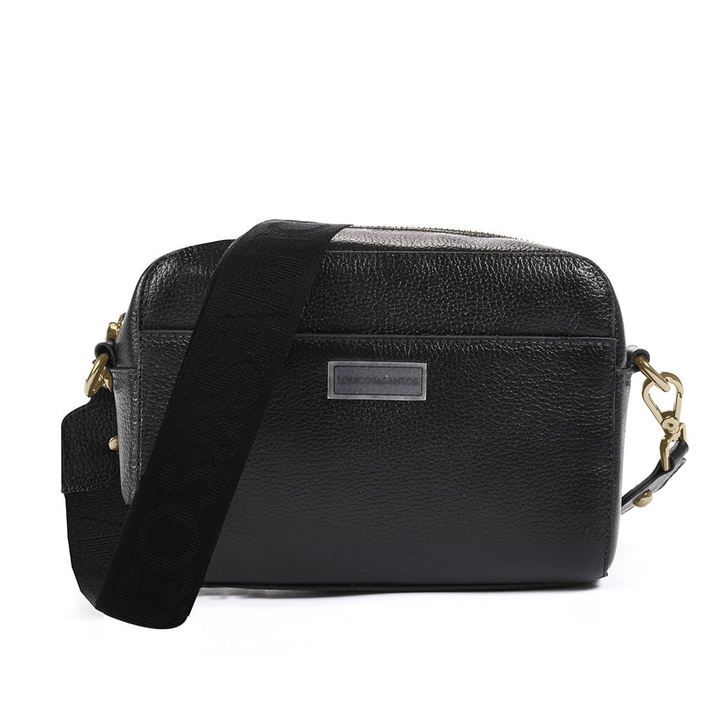 Bolsa Transversal Preto Alça Gorgorão Couro