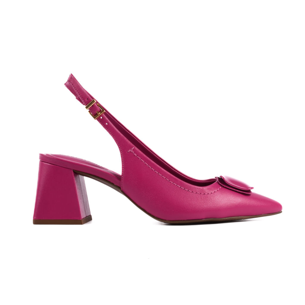 Slingback Rosa Salto Médio Bloco Couro
