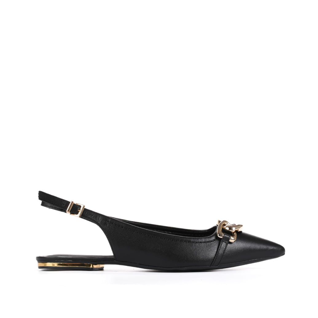 Slingback Preto Bico Fino Couro