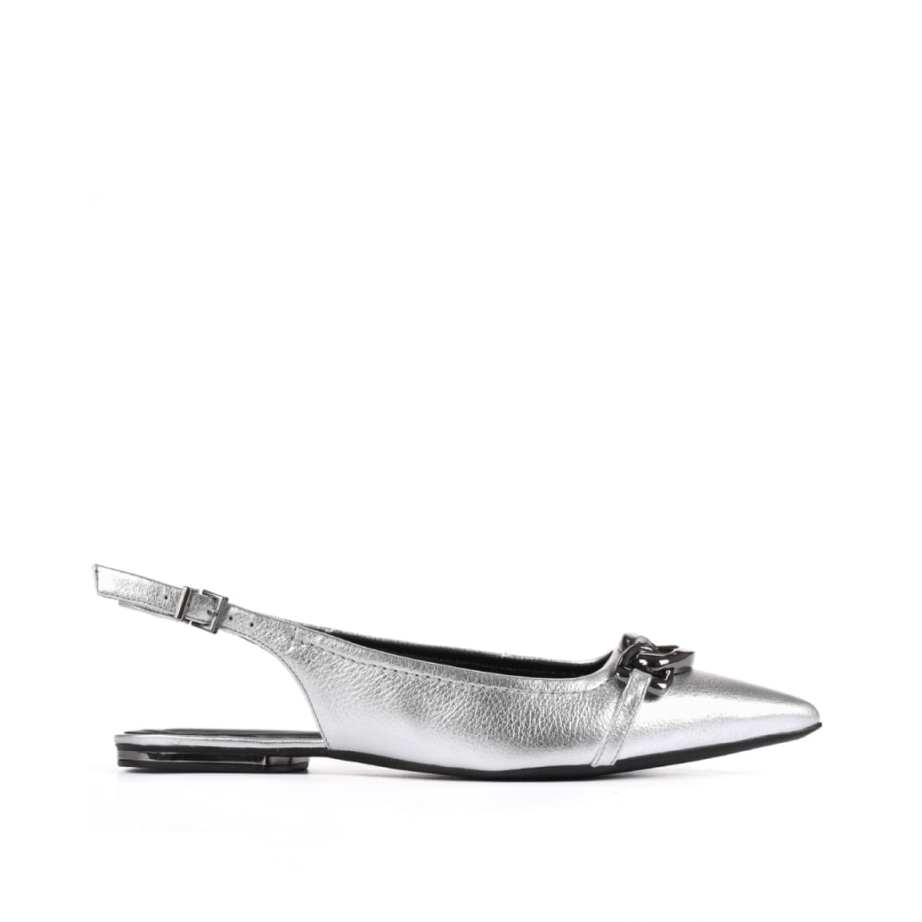 Slingback Prata Bico Fino Couro