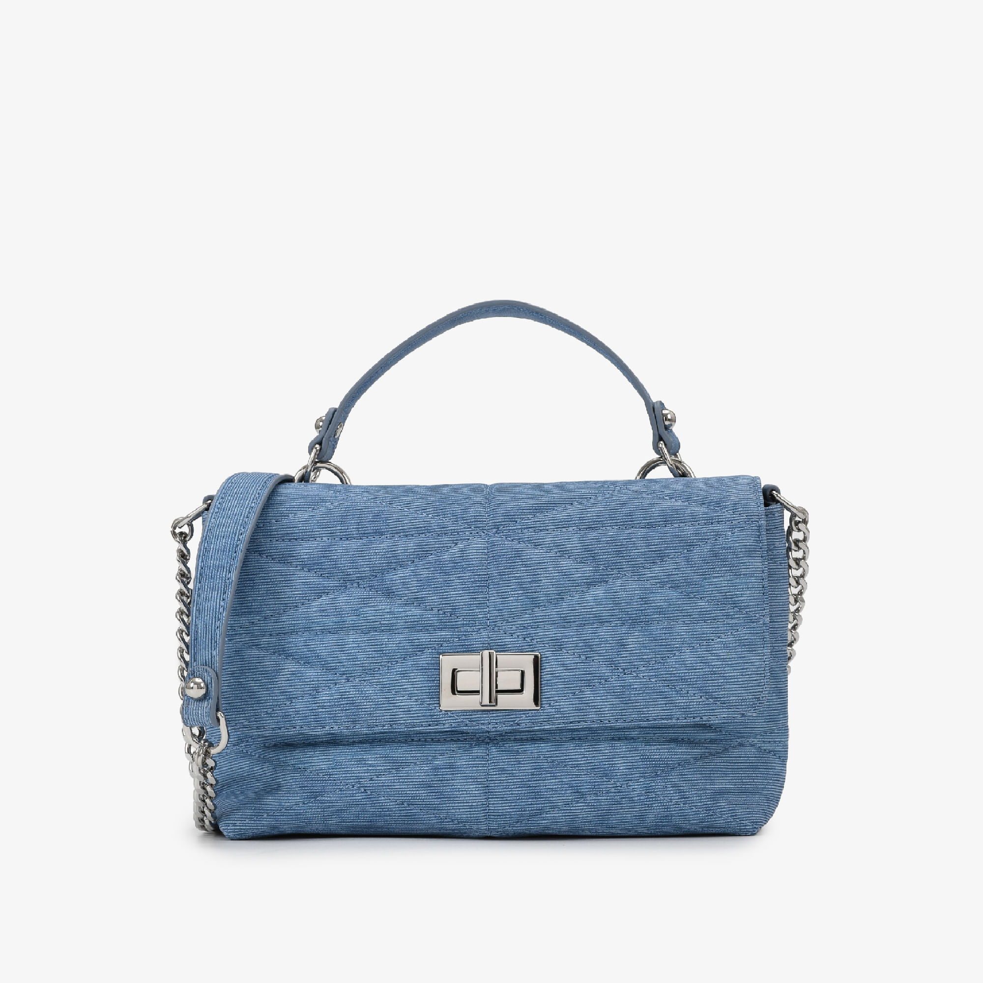 Bolsa De Ombro Azul Jeans Maré Couro