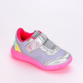 Tênis Infantil Feminino Flex Com Led Prata Pink Neon 22 / Prata