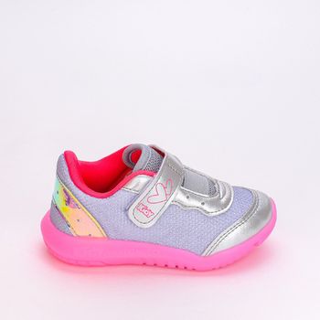 Tênis Infantil Feminino Flex Com Led Prata Pink Neon 22 / Prata