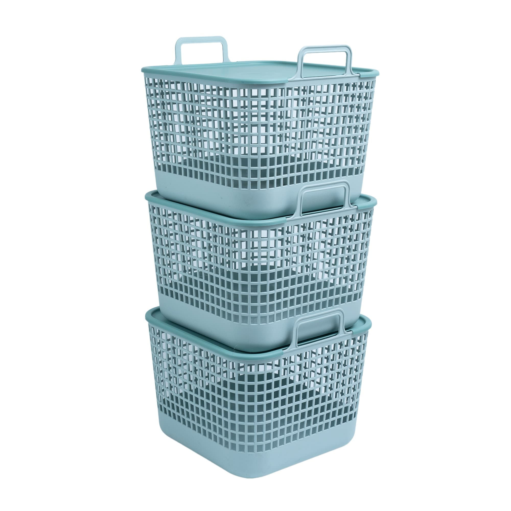 Kit 3 Cestos Telados C/ Tampa de Plástico 45l Verde – Oikos