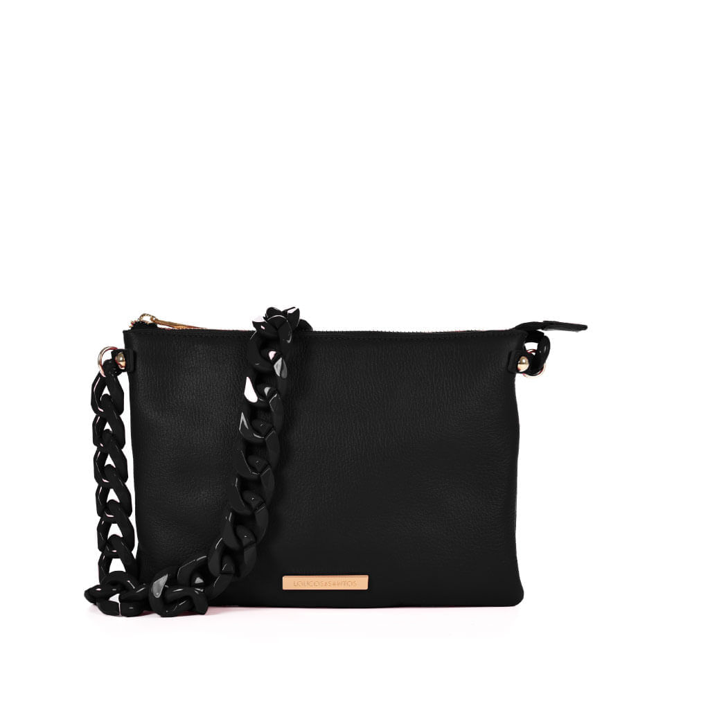 Clutch Preta Alça Acrílico Couro