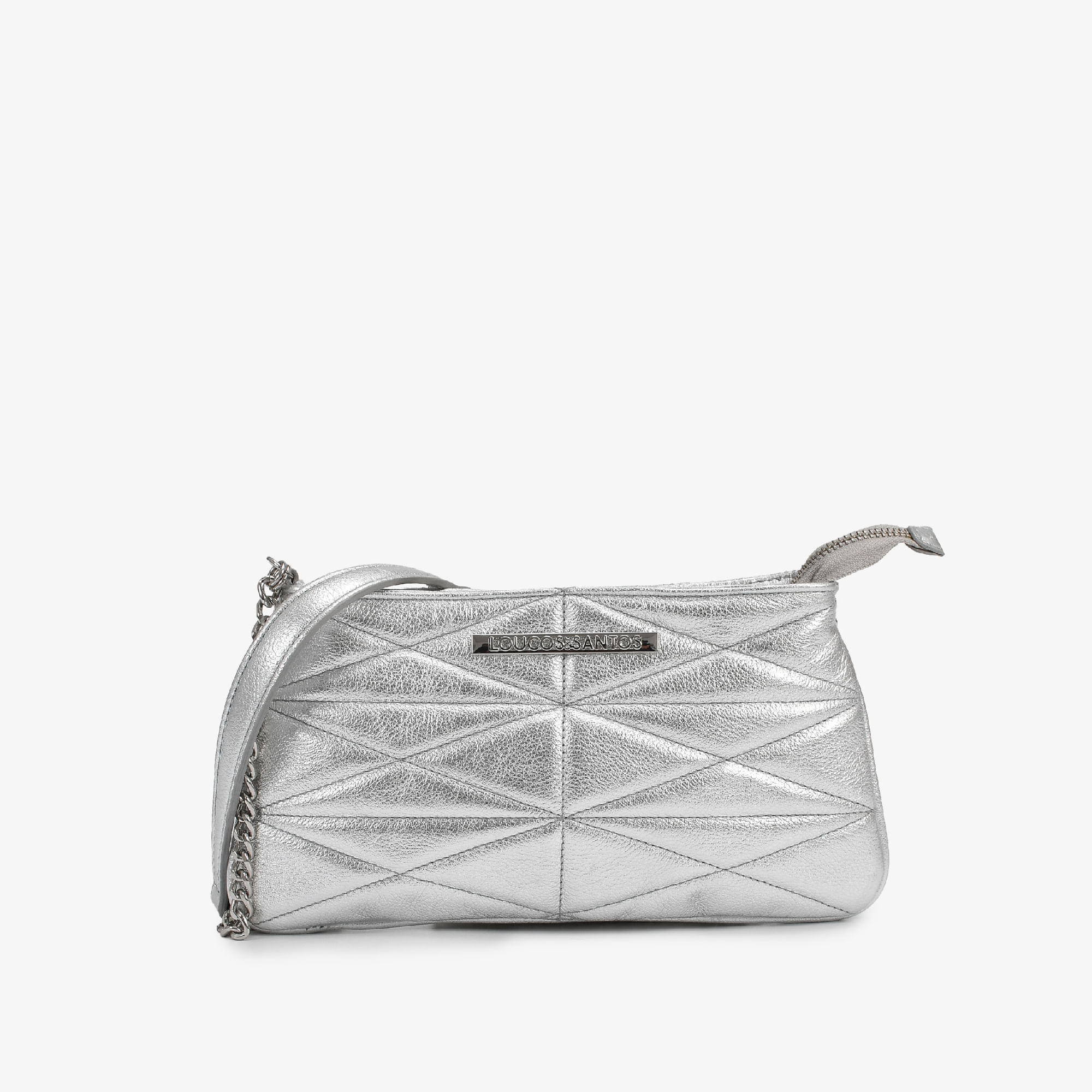 Bolsa Transversal Prata Couro