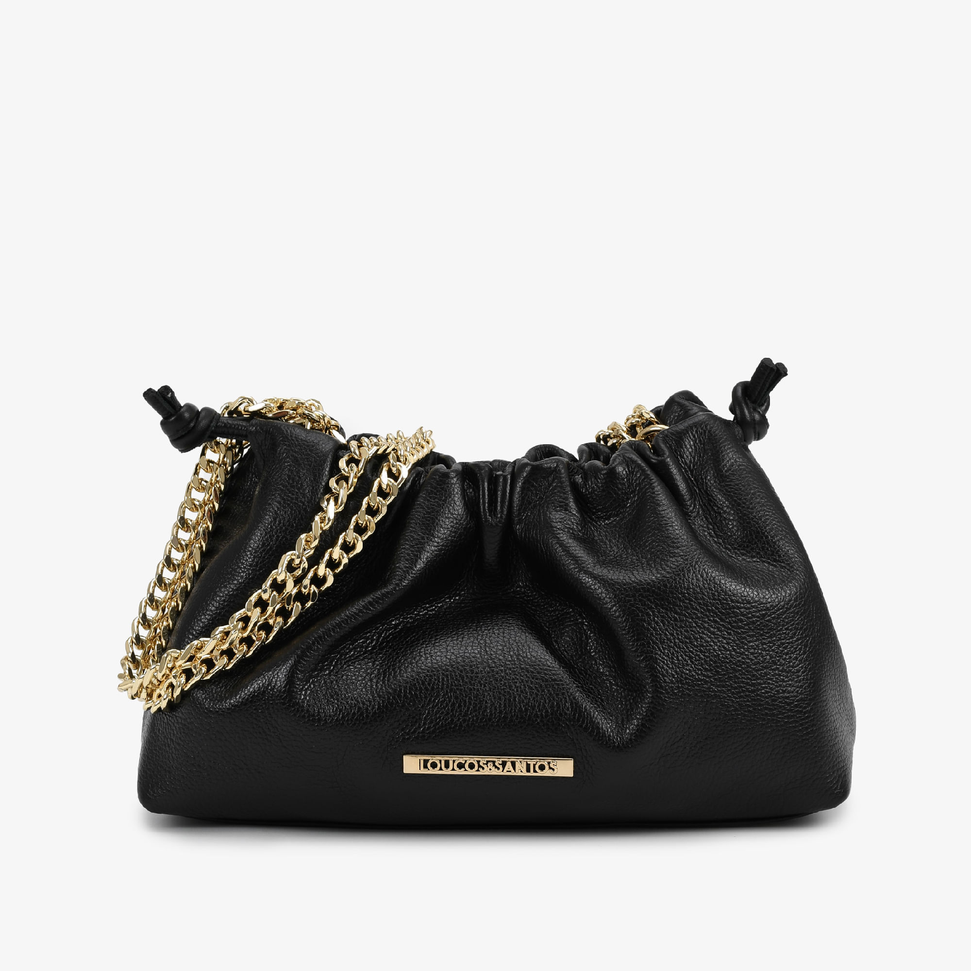 Clutch Preto Corrente Couro Macio