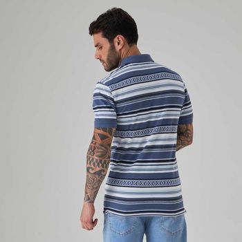 Polo Levi's Slim Housemark Azul com Listras Manga Curta M