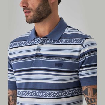 Polo Levi's Slim Housemark Azul com Listras Manga Curta M