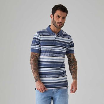 Polo Levi's Slim Housemark Azul com Listras Manga Curta M