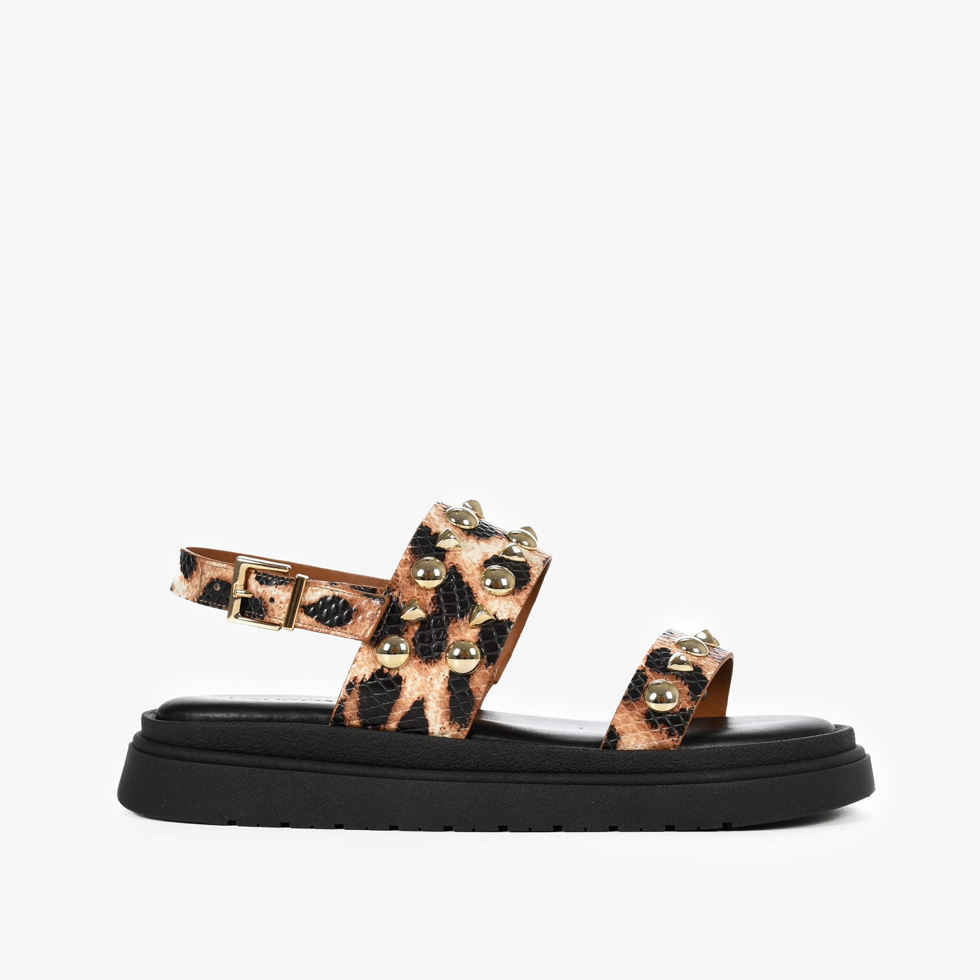Papete Animal Print Onça Tiras Tachas Couro