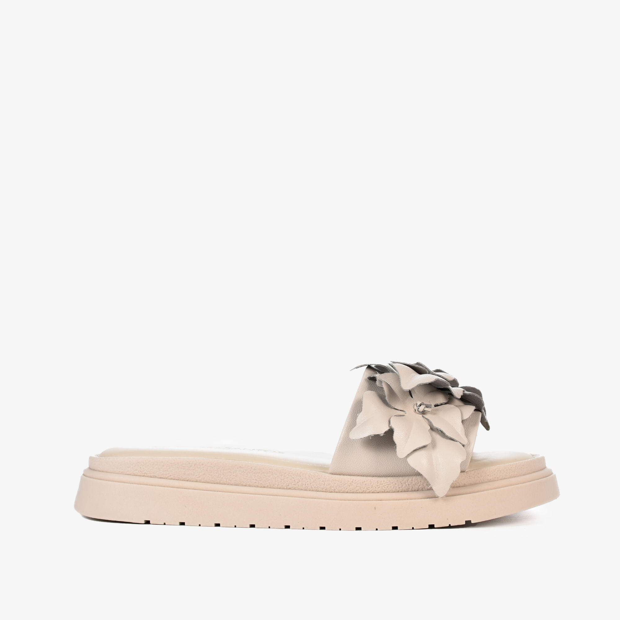 Slide Off White Flores Couro