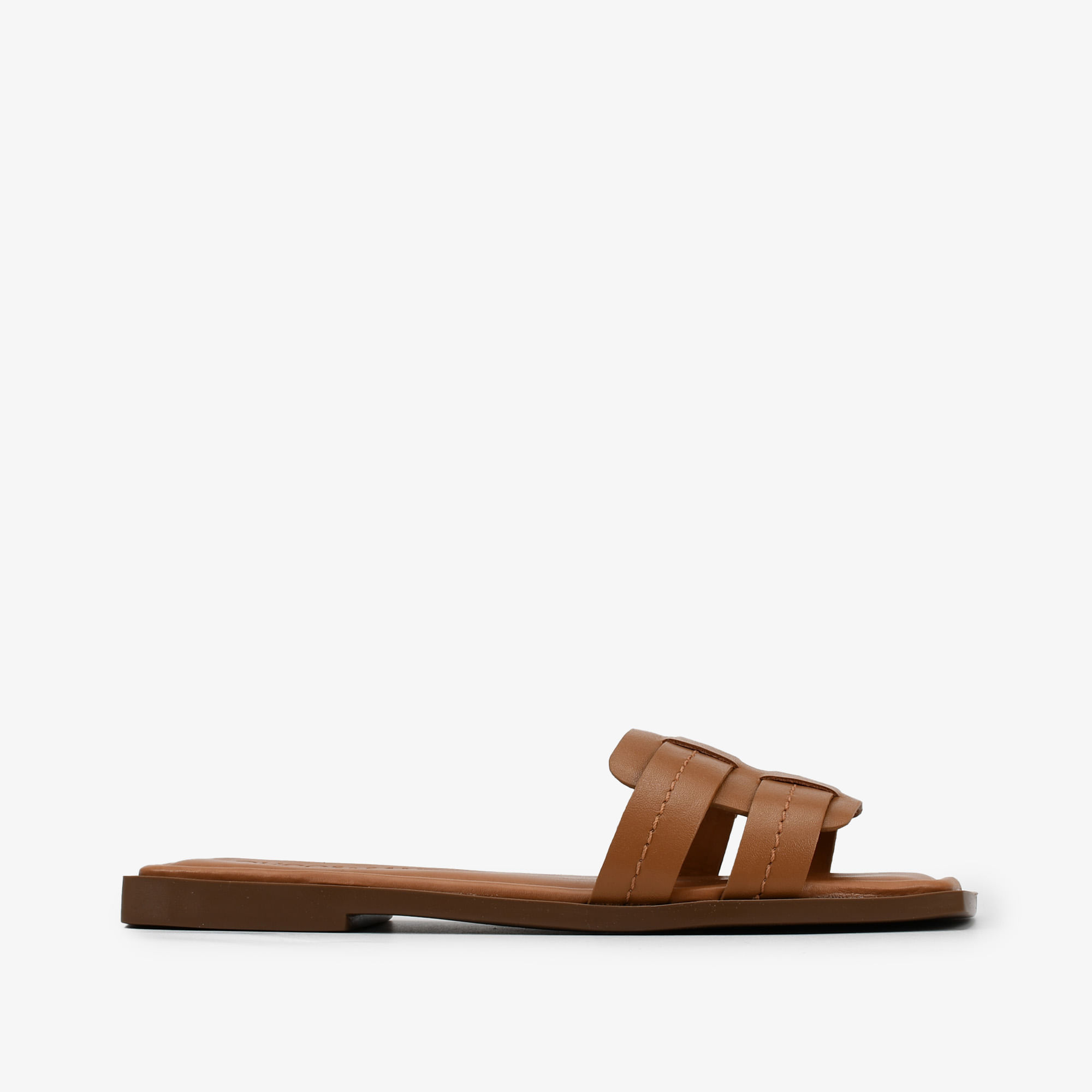 Slide Caramelo Castor Tiras Couro