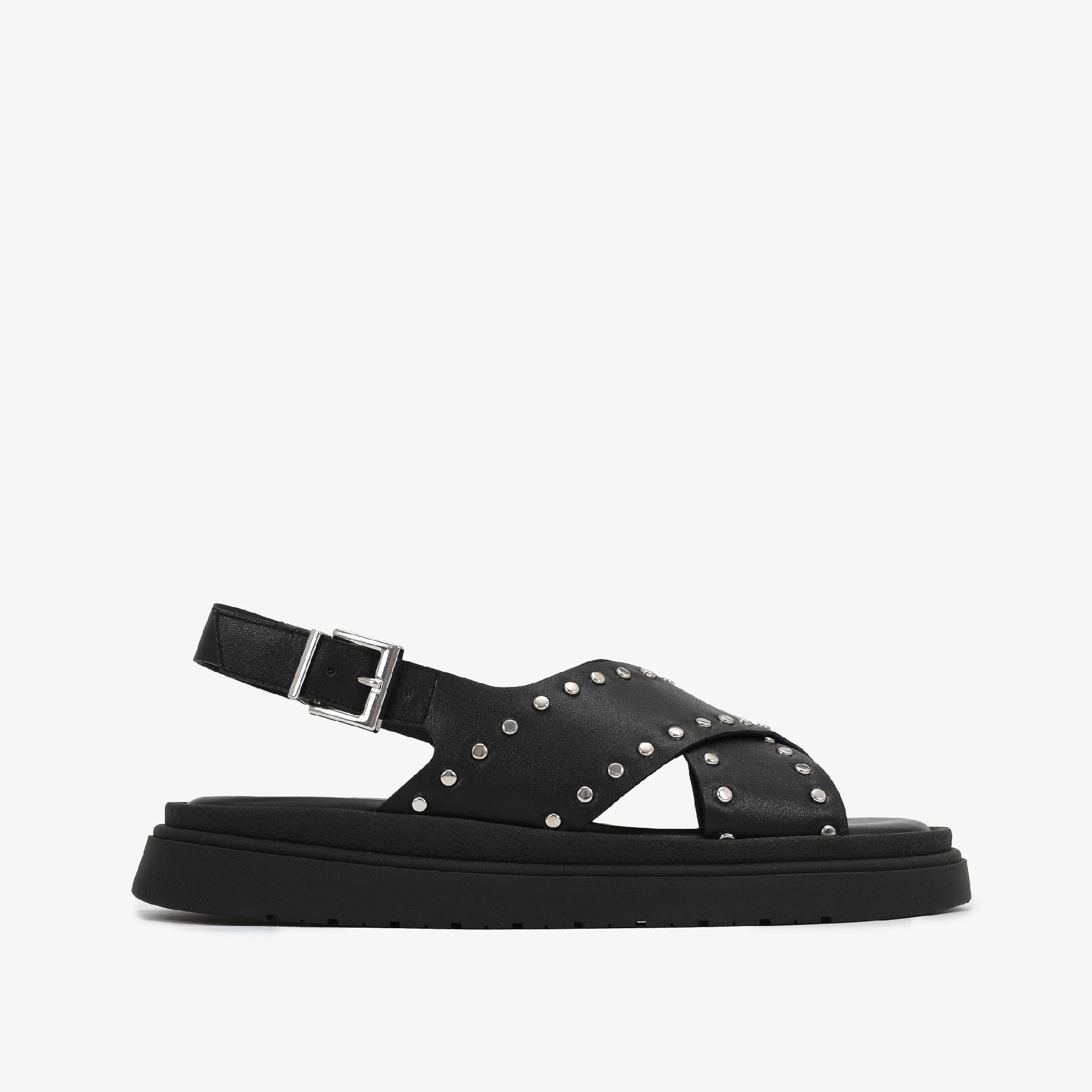 Papete Preto Tiras Tachas Couro