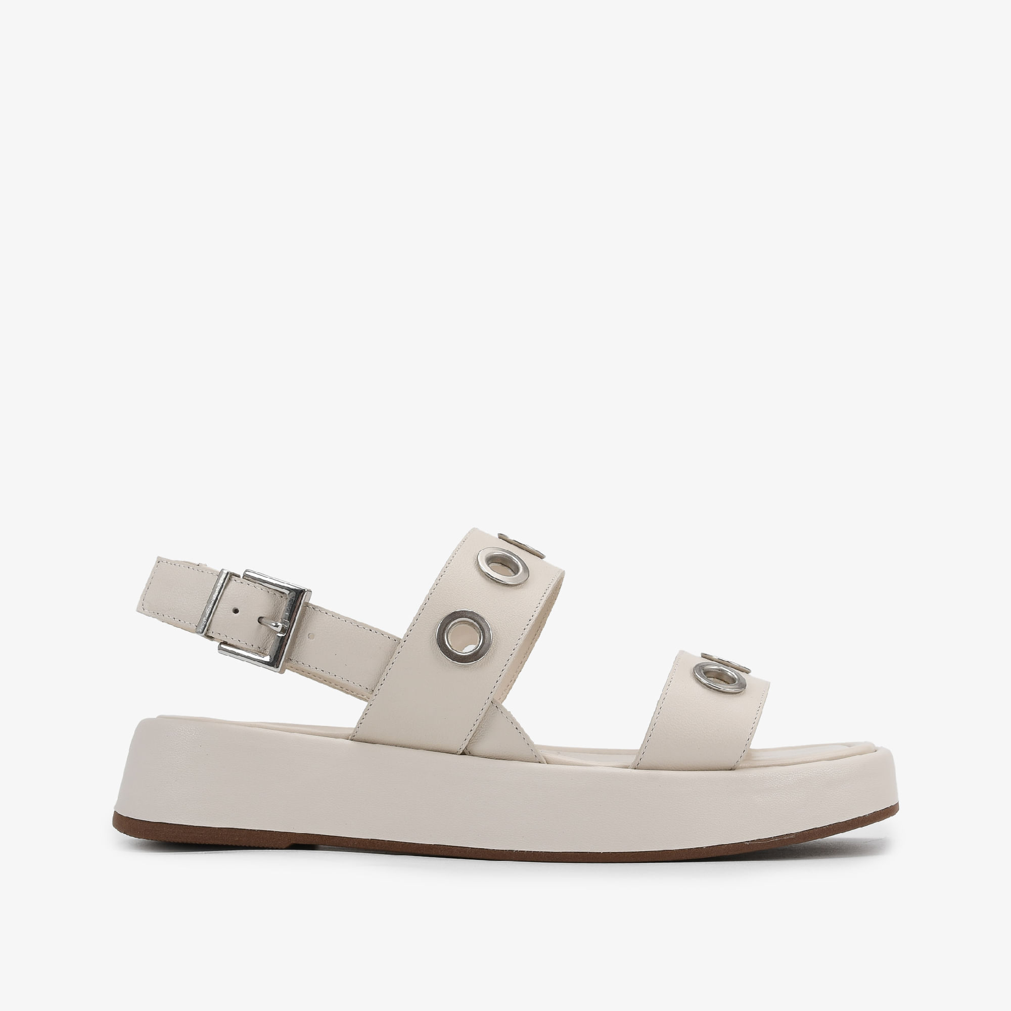 Sandália Off White Ilhóses Couro