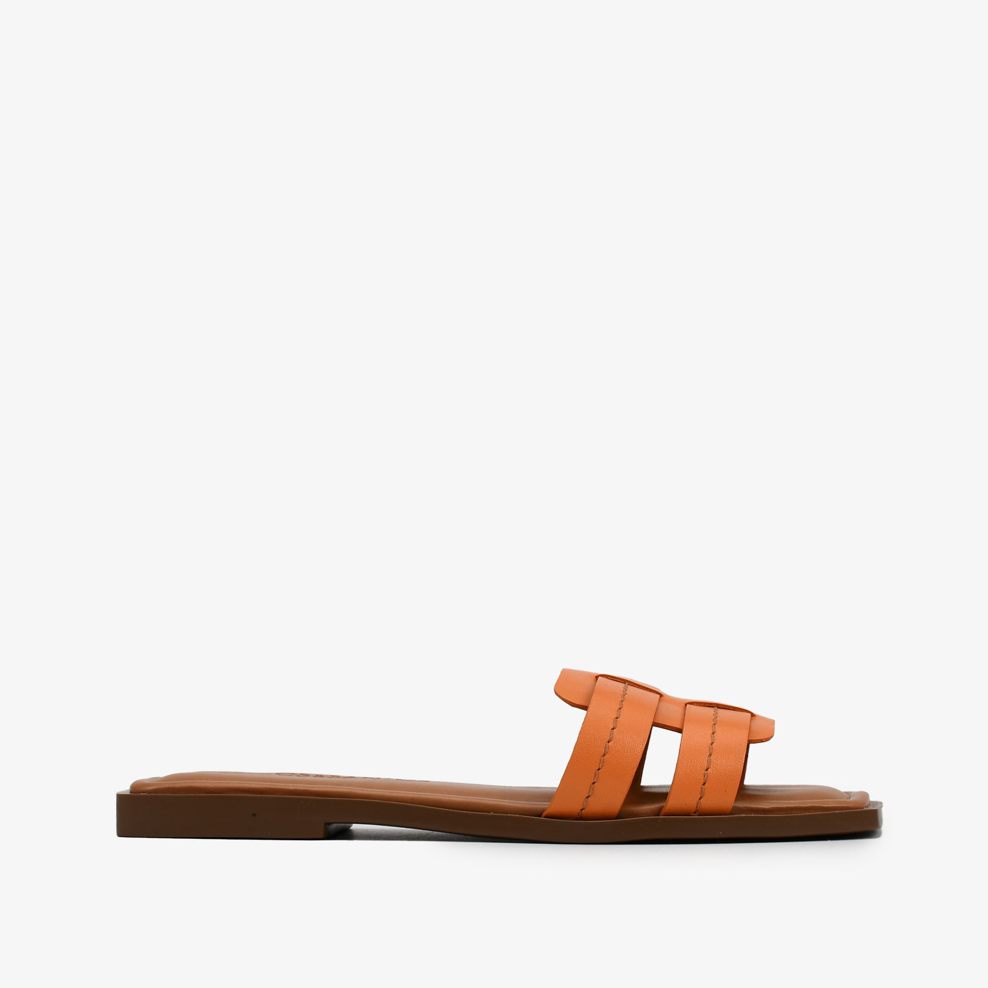 Slide Laranja Siena Tiras Couro