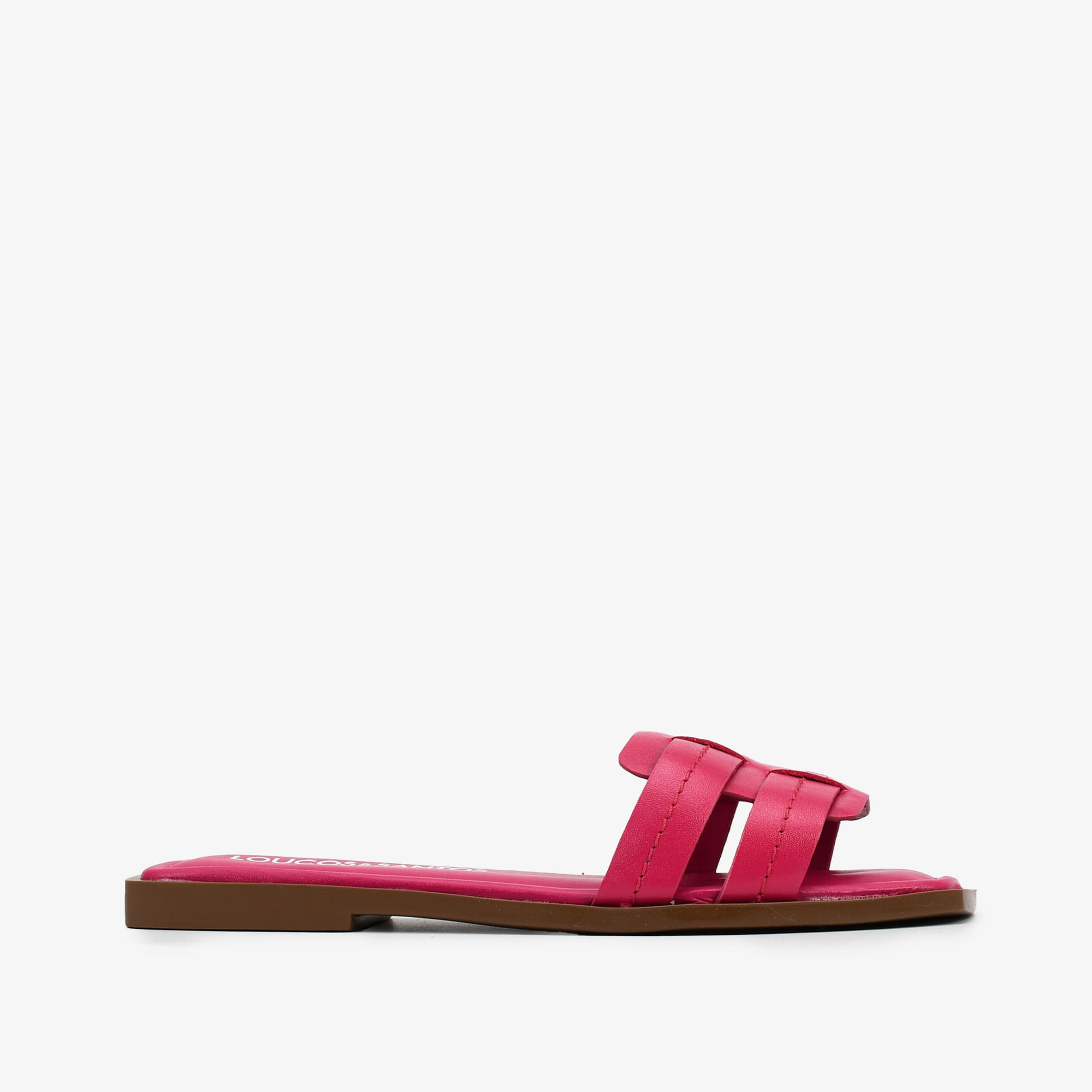 Slide Rosa Hot Pink Tiras Couro