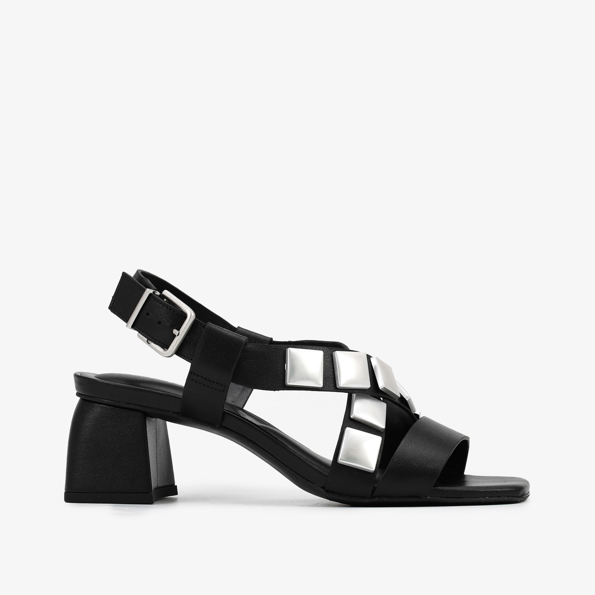 Sandália Tiras Preto Couro