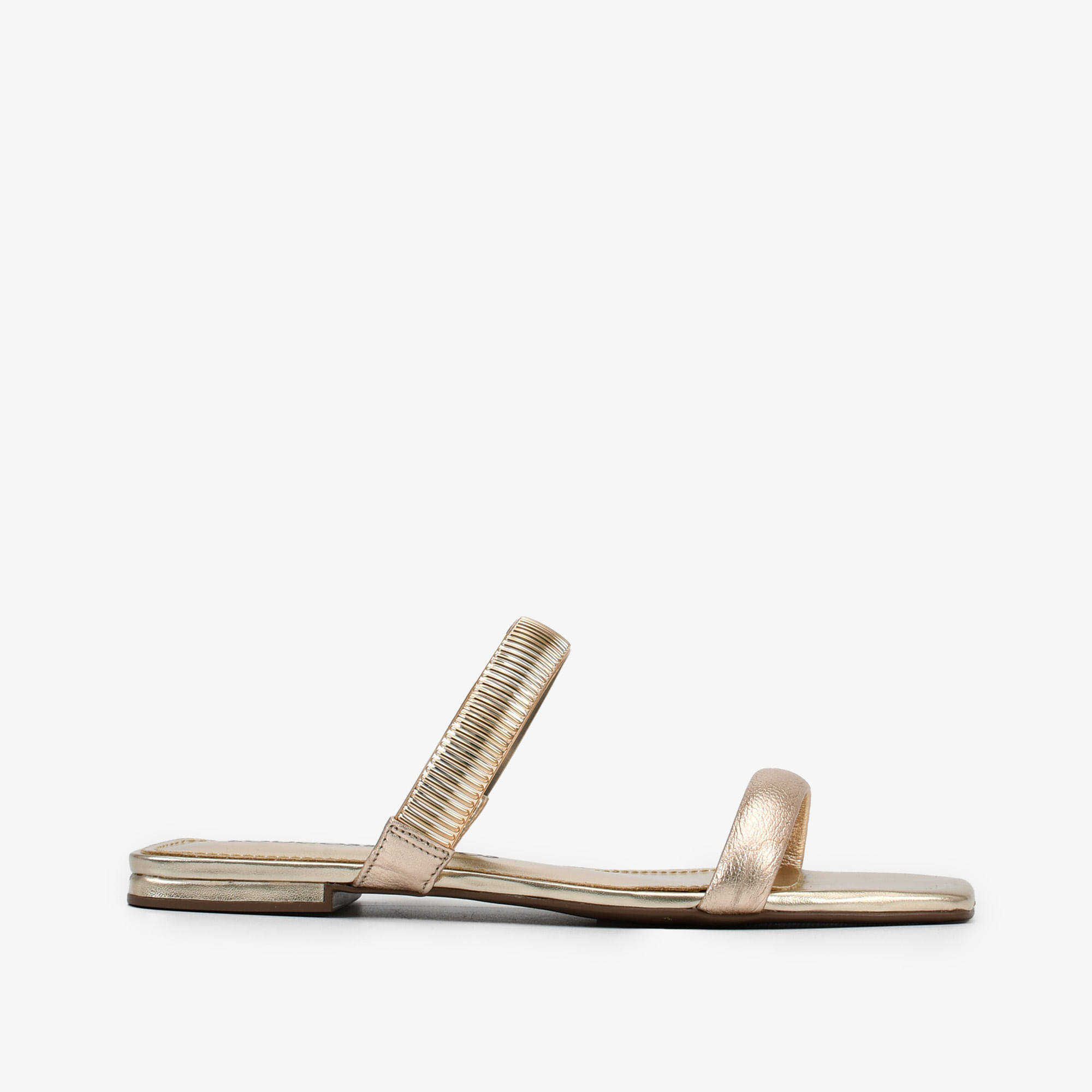 Slide Dourado Tiras Couro