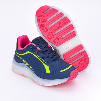 Tênis Infantil Led Kidy Light Fun Marinho Rosa 25 / Azul Marinho
