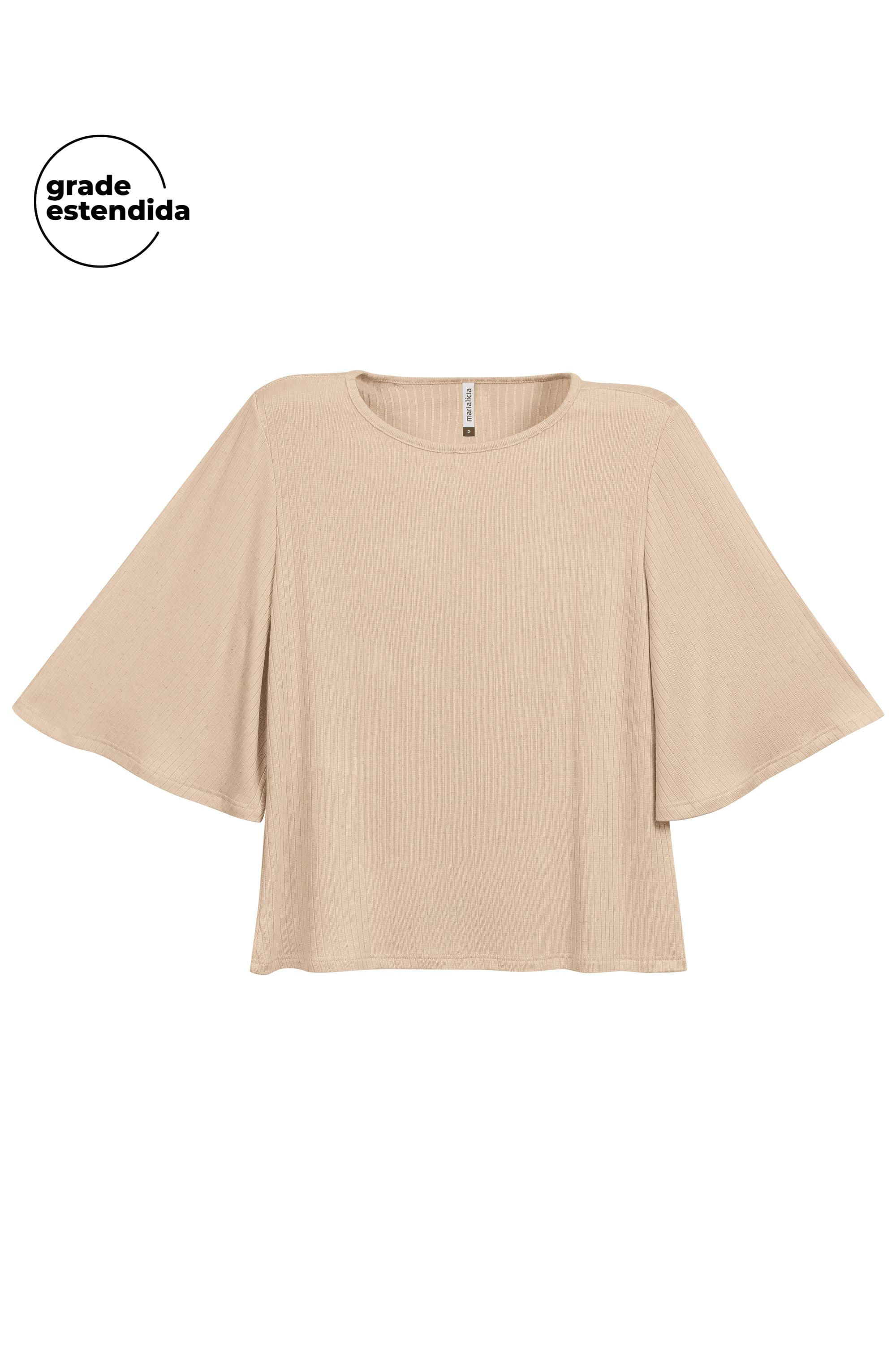 Blusa Feminina Manga Ampla Comfy Marialícia Bege