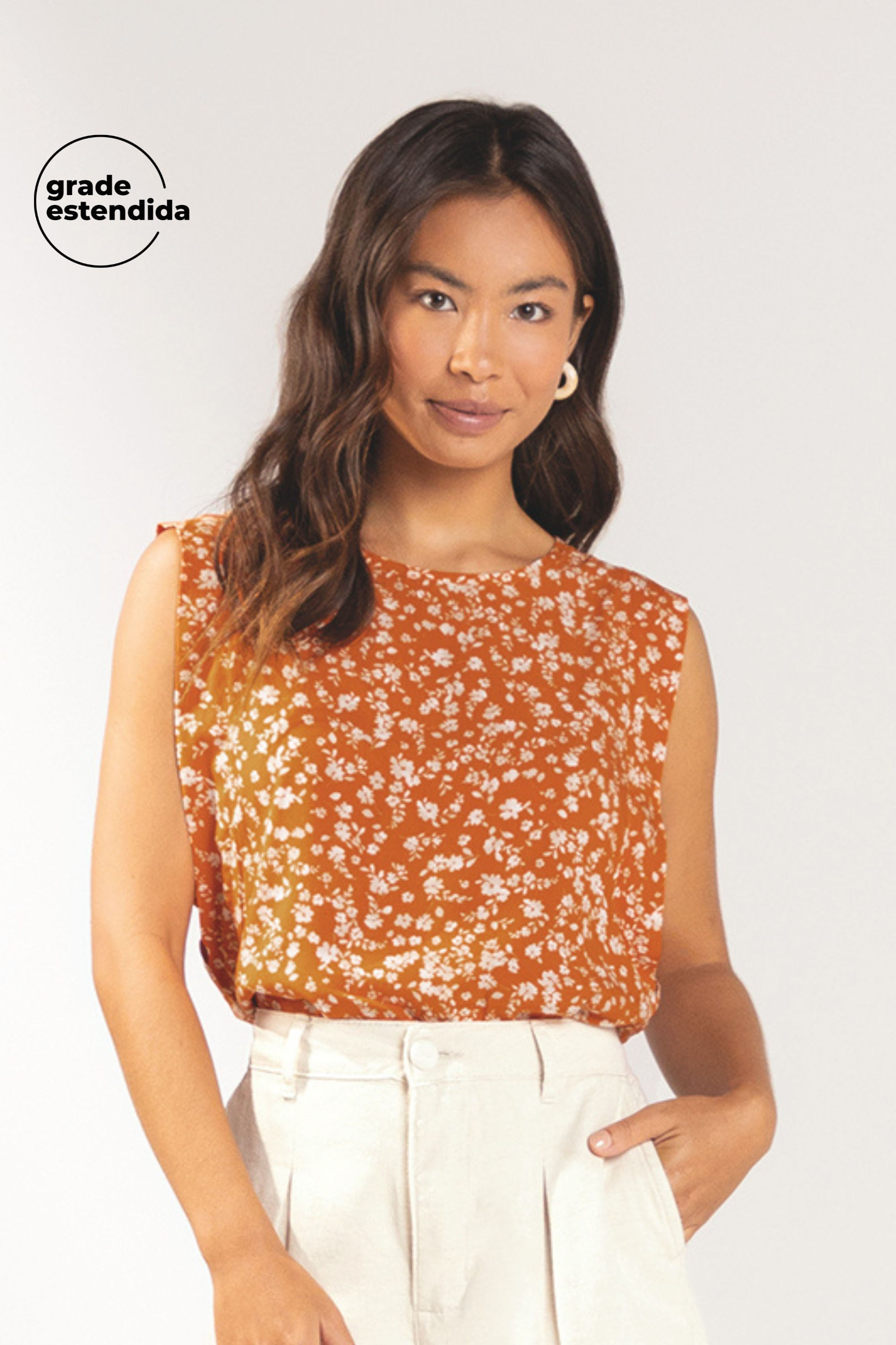 Blusa Feminina Floral Miudo Marialícia Laranja