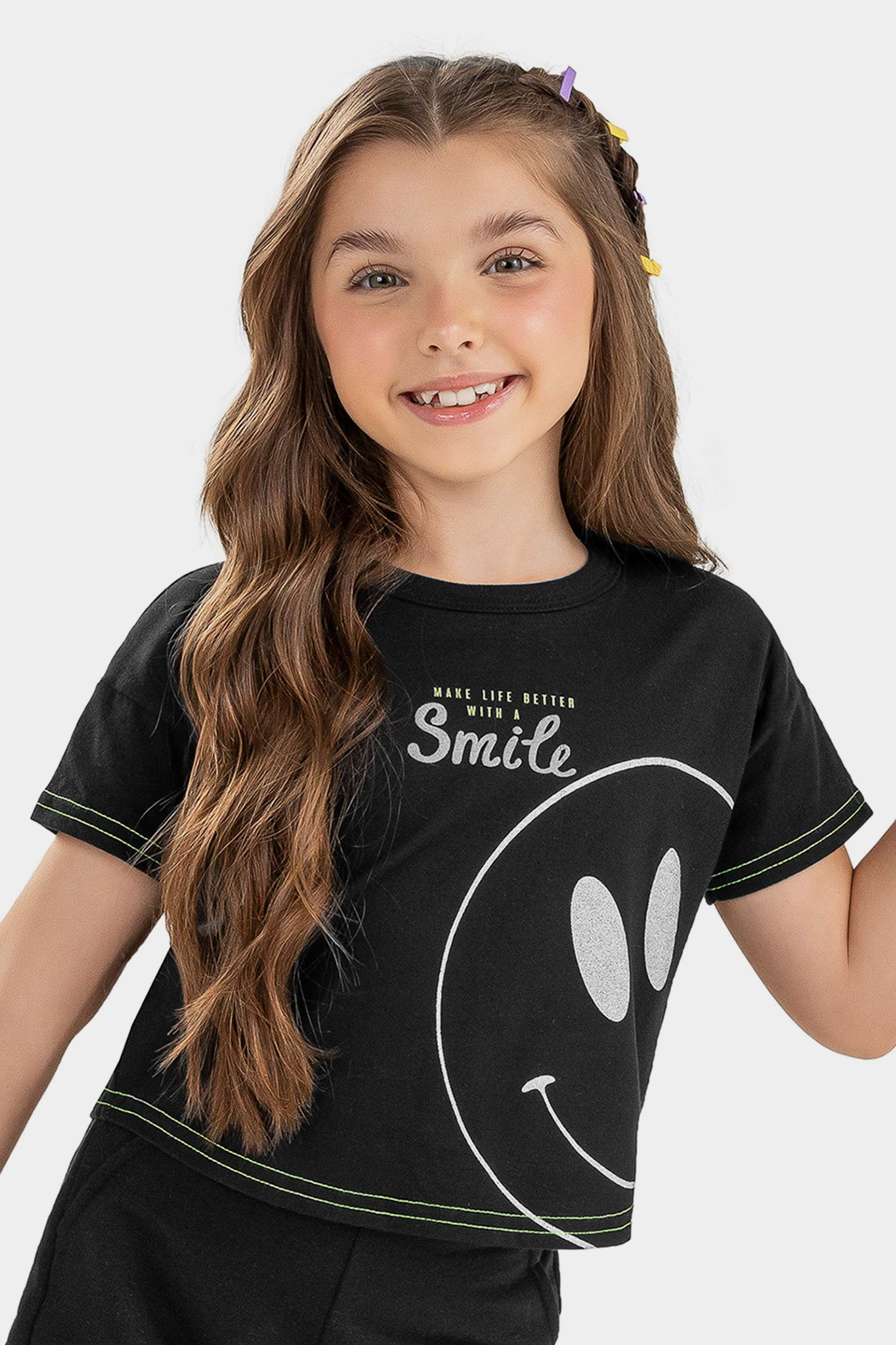 Blusa Infantil Menina Smile Elian Preta