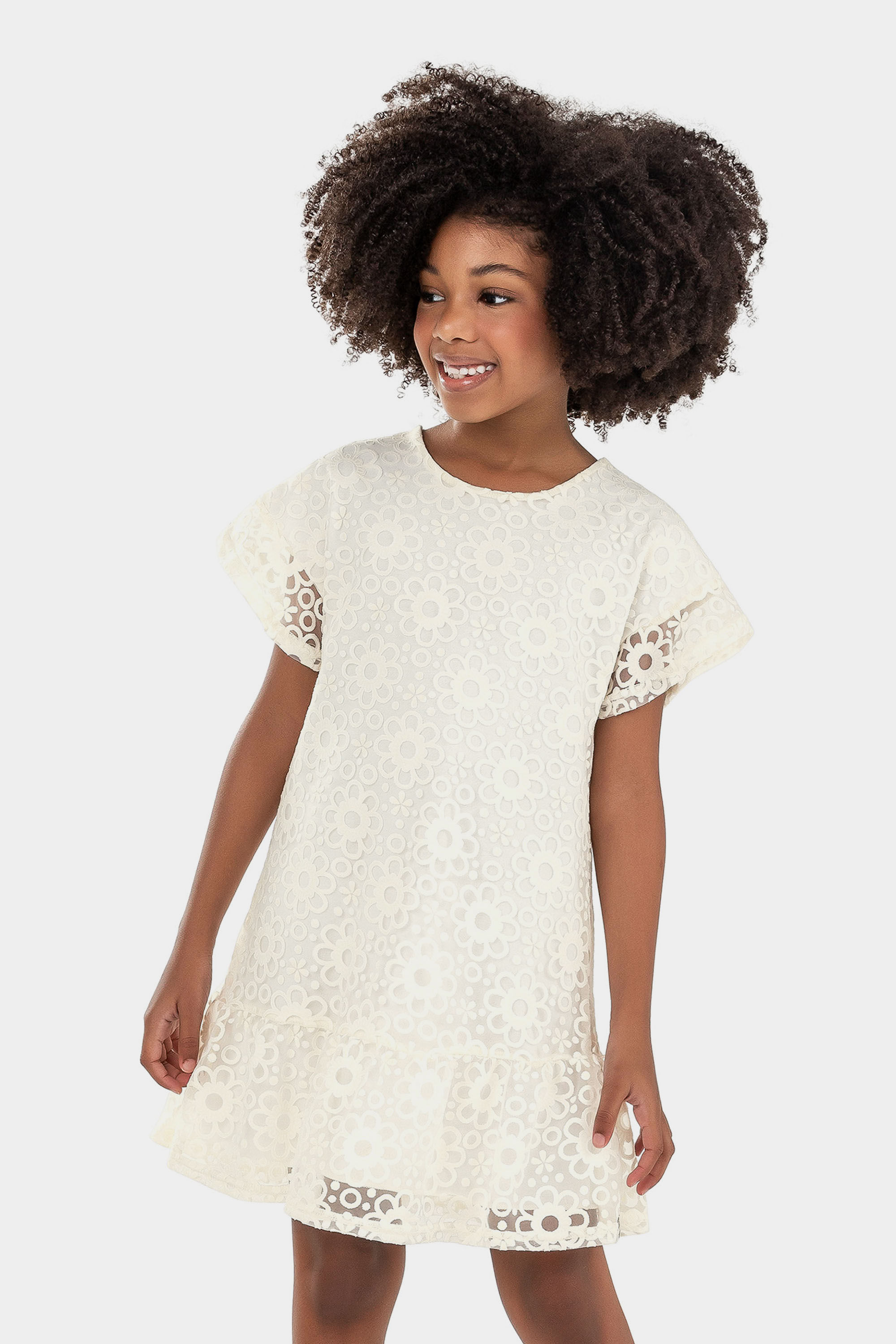 Vestido Infantil Menina Floral Elian Bege