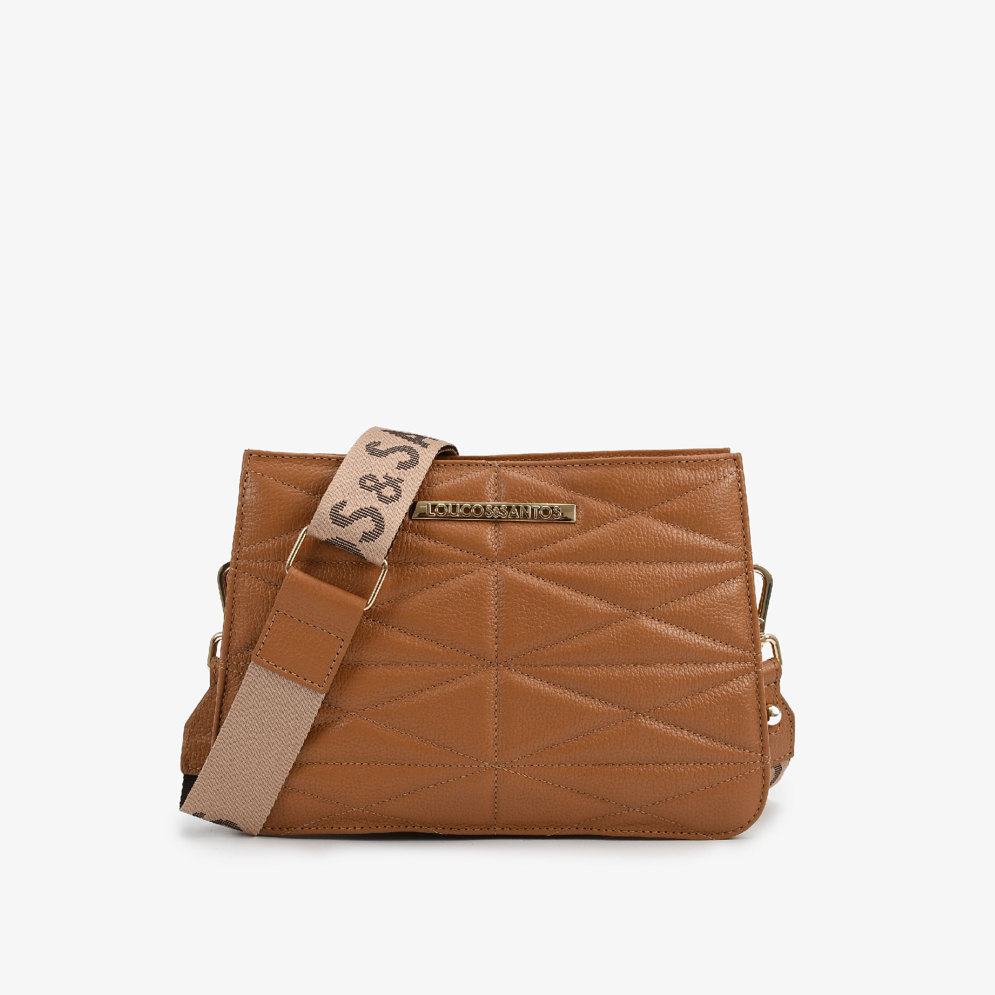 Bolsa Transversal Branco Caramelo Castor Couro