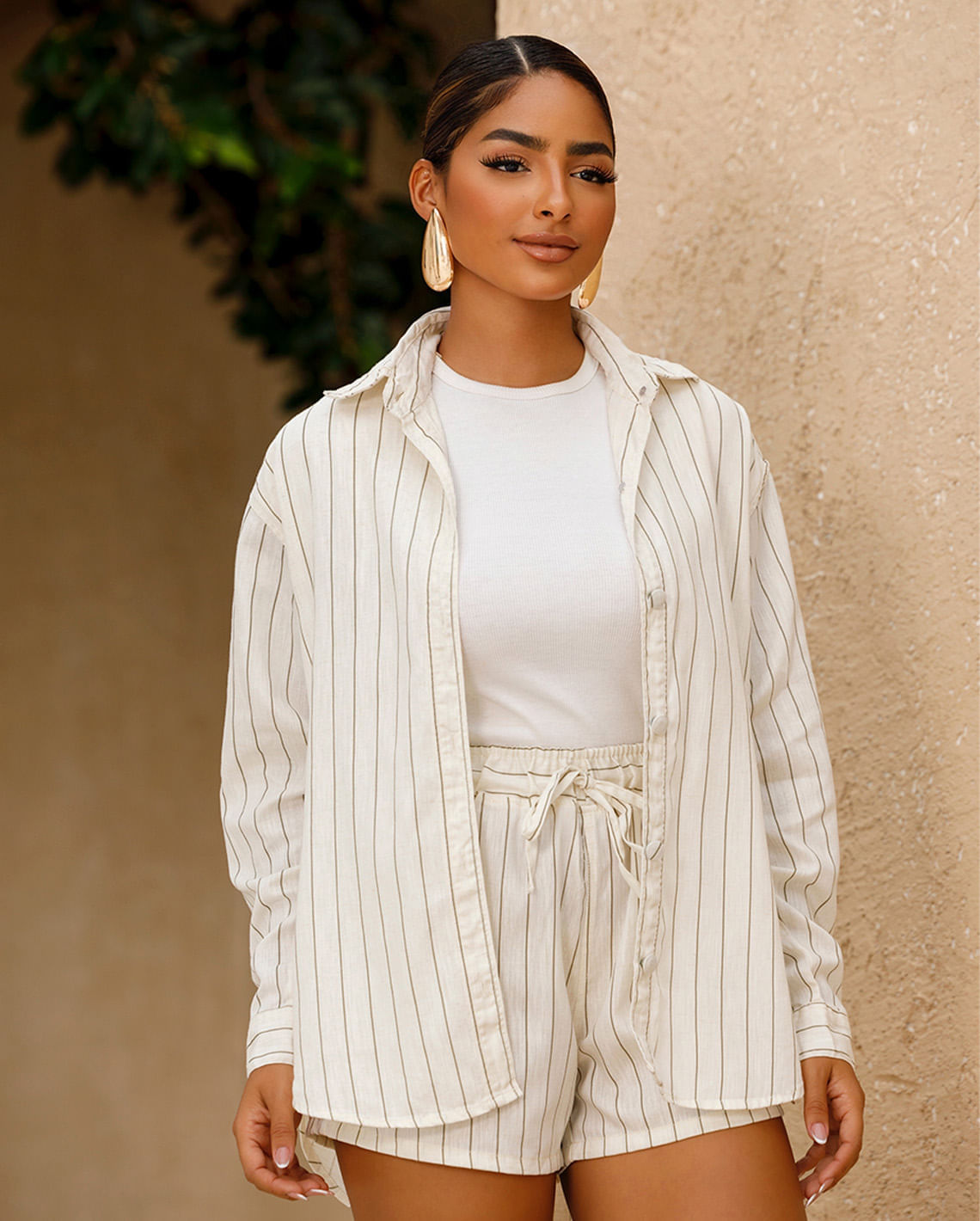 CAMISA LINHO FEMININA OVERSIZE LISTRADA