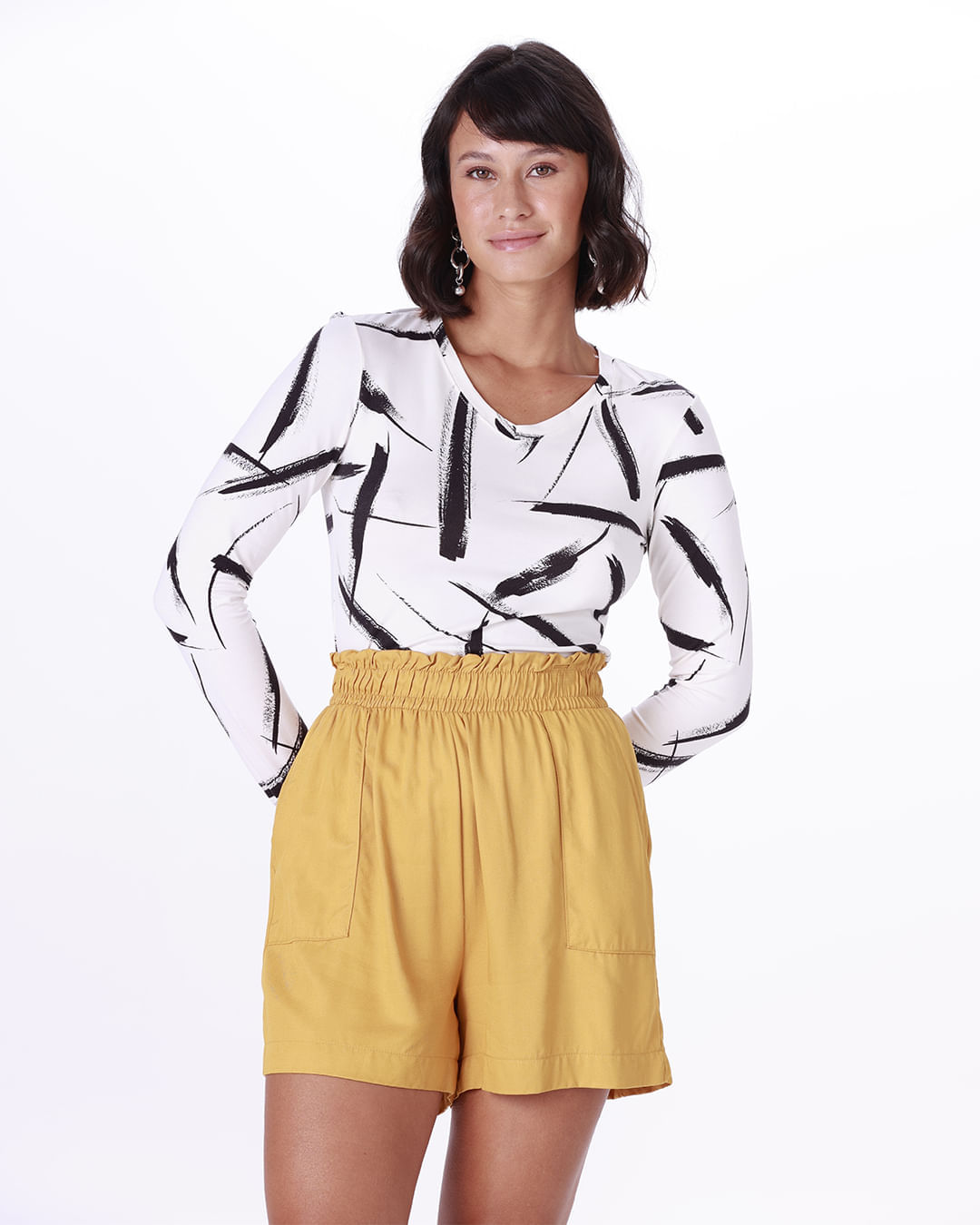 Blusa Feminina Gola V Estampada Em Viscose Stretch
