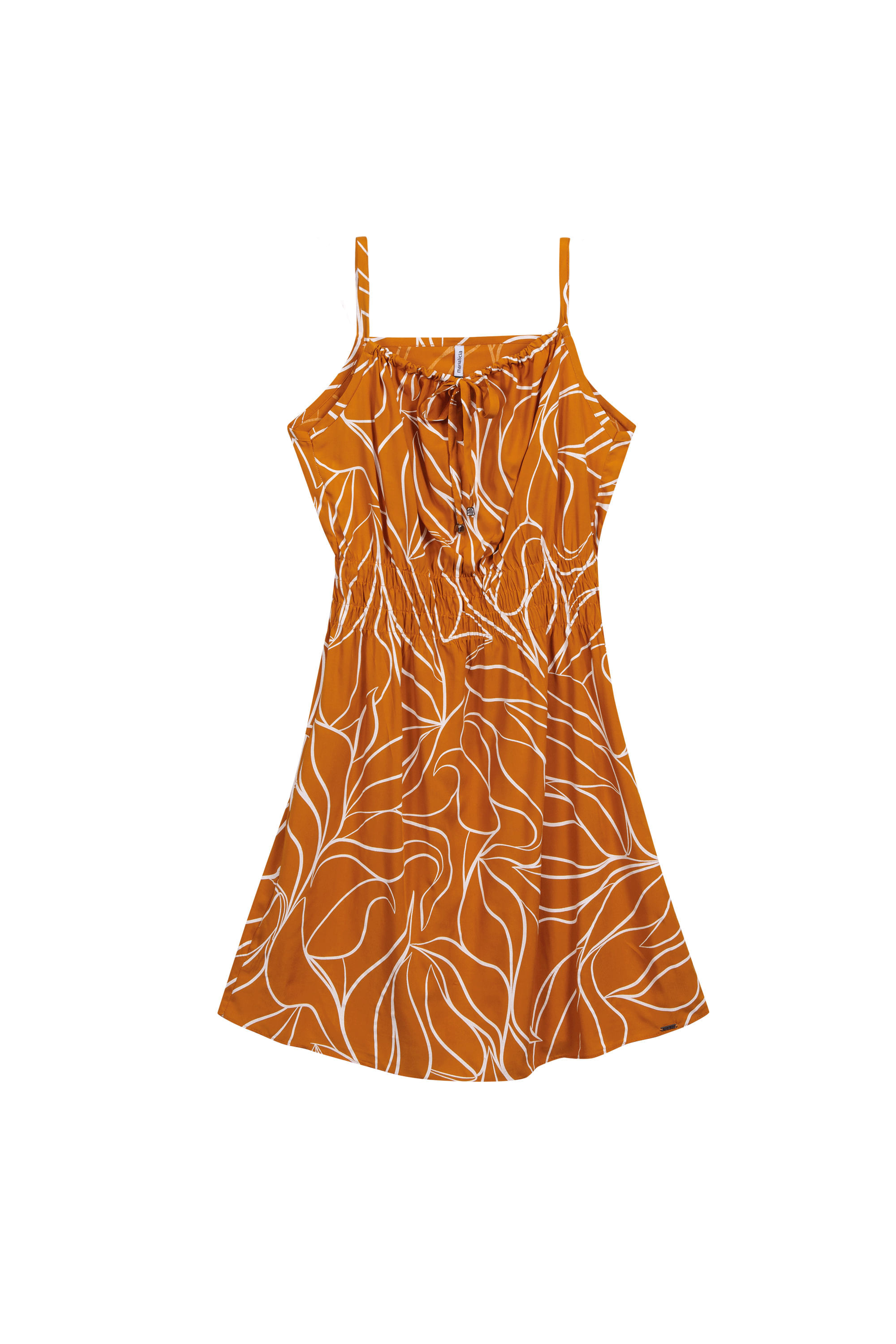Vestido Feminino Estampado Folhas Marialícia Laranja